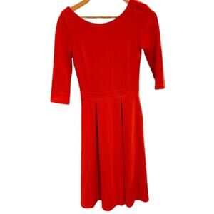 BODEN Women's Ponte Midi Dress US 4 Red Orange Jersey Pleated 3/4 sleeve
